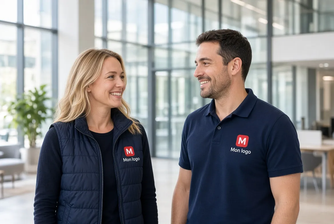 Équipe tertiaire en polo et bodywarmer personnalisés