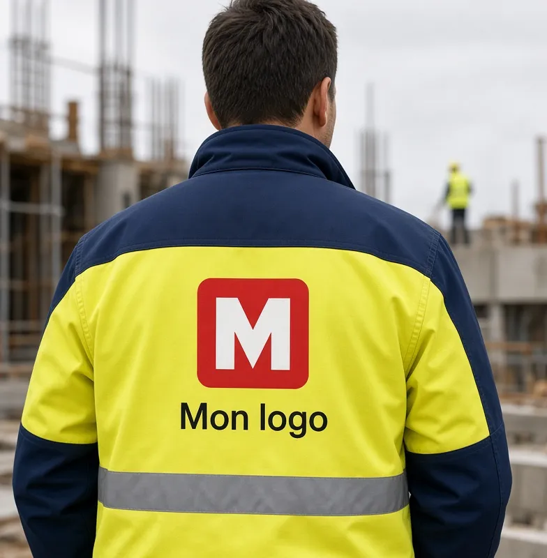 Veste haute visibilité marquée d’un grand logo dans le dos